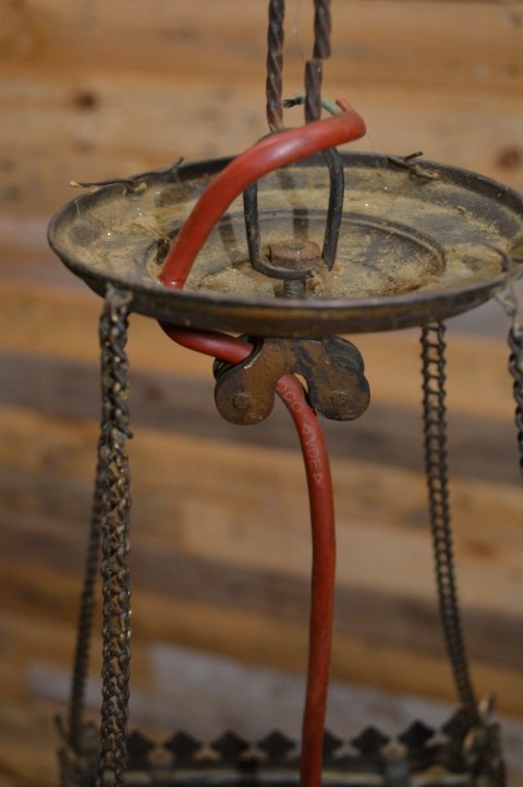 Antieke Hanglamp Koper Met Glas In Lood Opknapper image 9