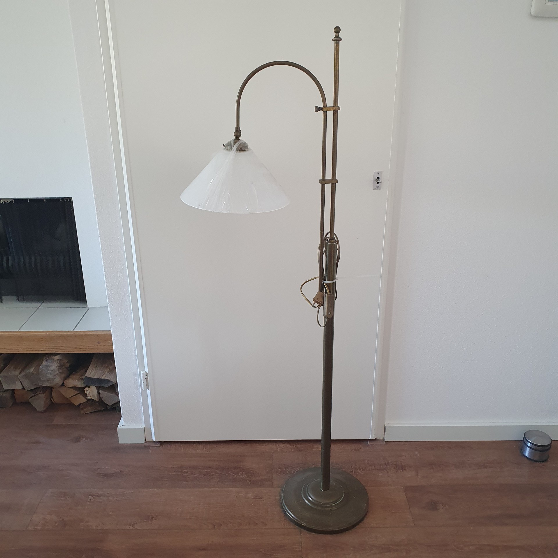 Vintage - Vloerlamp - Staande Lamp - Koper - Opaline Kap image 6